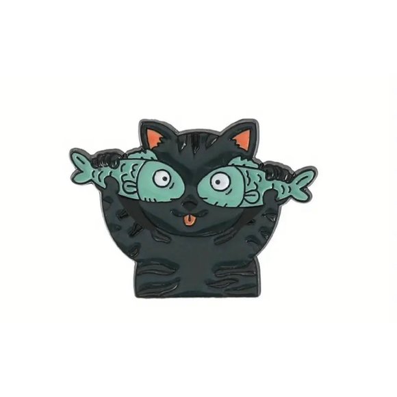 Cute Enamel Black Cat Brooch Pin for Bags and Clothing - Adorable Cartoon Cat - Picture 1 of 1